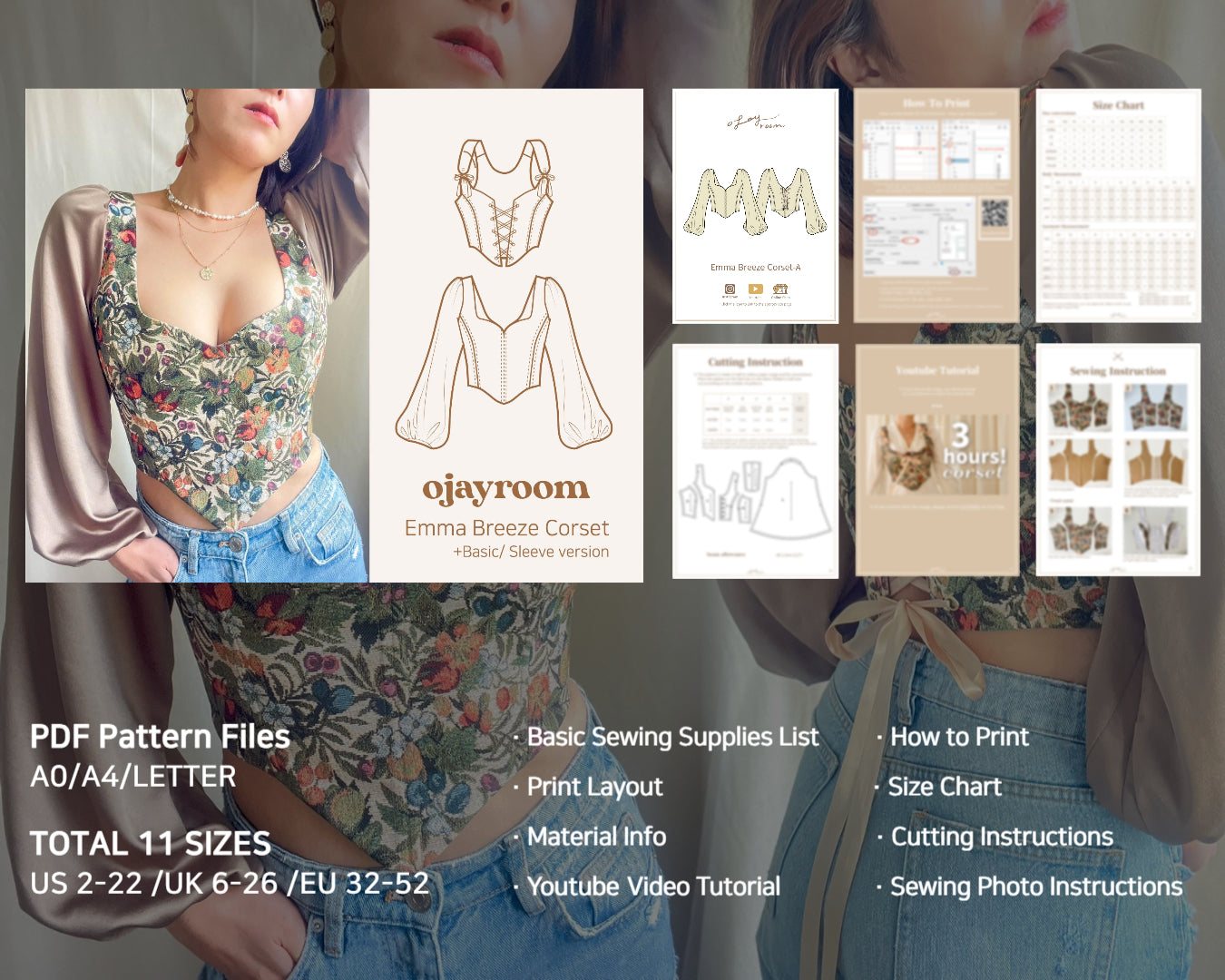 Emma Breeze Corset +with Sleeve PDF Pattern
